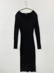ワンピース M ブラック ナイロン 無地 長袖 ひざ丈 タイト