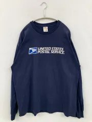 FRUIT OF THE LOOM Tシャツ/カットソー XL ネイビー 前面プリント ブランドロゴ ミドル丈 長袖 クルーネック(丸首)