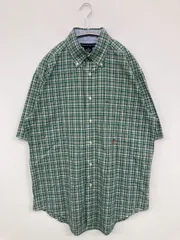 TOMMY HILFIGER シャツ/ブラウス M グリーン コットン チェック柄 ワンポイント ミドル丈 半袖 ボタンダウン