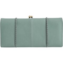 New [RafiCaro] Women's Genuine Leather Long Wallet with Clasp Closure, Large Capacity, Italian Leather, Dusty Blue