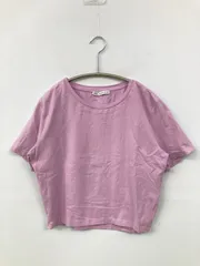 ZARA Tシャツ/カットソー USA L パープル 無地 ショート丈 半袖 クルーネック(丸首)
