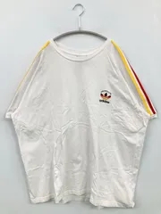 adidas Tシャツ/カットソー 6XO ホワイト ワンポイント ブランドロゴ 刺繍 ライン柄 半袖 クルーネック(丸首) ミドル丈