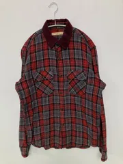GLOBAL WORK シャツ/ブラウス M レッド コットン コーデュロイ チェック柄 ミドル丈 長袖 レギュラーカラー