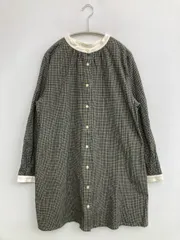 studio CLIP シャツワンピース M グレー コットン 無地 チェック柄 長袖 ひざ丈