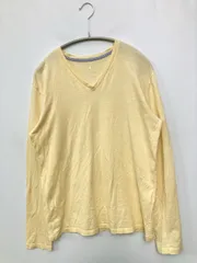 green label relaxing Tシャツ/カットソー M イエロー 無地 ワンポイント ミドル丈 長袖 Vネック