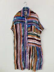 sandy シャツワンピース F パープル コットン ストライプ柄 その他総柄 半袖 ひざ丈