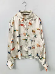ZARA シャツ/ブラウス M ホワイト サテン その他総柄 ミドル丈 長袖 レギュラーカラー