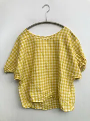 Discoat シャツ/ブラウス M イエロー コットン チェック柄 ミドル丈 半袖 ノーカラー