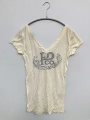 POLO JEANS COMPANY Tシャツ/カットソー S ホワイト 前面プリント ブランドロゴ ミドル丈 半袖 Vネック