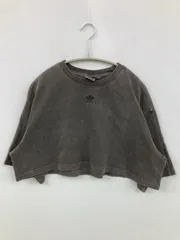 adidas Tシャツ/カットソー L グレー 無地 ワンポイント ブランドロゴ ショート丈 半袖 クルーネック(丸首)