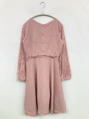 MISCH MASCH ワンピース M ピンク ナイロン 無地 レース 長袖 ひざ丈 フレア