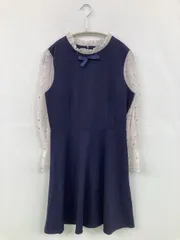 Lang Dynasty ワンピース L ネイビー チュール 無地 フリル リボン その他総柄 長袖 ひざ丈 フレア