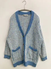 ZARA カーディガン/ボレロ USA XS-S ブルー コットン ストライプ柄 ミドル丈 長袖