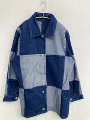 デニムジャケット ブルー 無地 チェック柄 フードなし ボタン留め