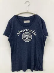 Abercrombie & Fitch Tシャツ/カットソー M ネイビー 前面プリント ブランドロゴ 半袖 クルーネック(丸首)