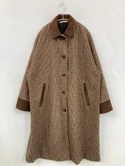 CPCM ステンカラーコート F ブラウン コーデュロイ ウール・ニット チェック柄 ロング丈 フードなし
