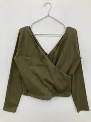 BEAUTY&YOUTH UNITED ARROWS Tシャツ/カットソー カーキ 無地 ショート丈 長袖 Vネック