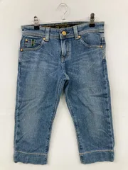 SOMETHING デニムパンツ 28 ブルー クロップド・半端丈 スタンダード 無地 ワンポイント ブランドロゴ ストレート レギュラー ヴィンテージ