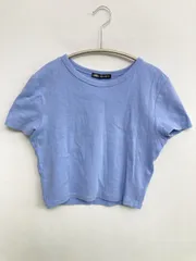 ZARA Tシャツ/カットソー M ブルー 無地 ショート丈 半袖 クルーネック(丸首)