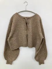 カーディガン/ボレロ L ブラウン ウール・ニット 無地 ショート丈 長袖
