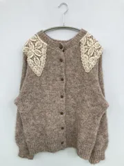 Samansa Mos2 カーディガン/ボレロ F ブラウン ウール・ニット 無地 レース ミドル丈 長袖