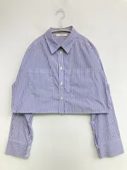 Discoat シャツ/ブラウス F ブルー コットン ストライプ柄 ショート丈 長袖 レギュラーカラー