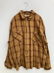 Discoat シャツ/ブラウス F オレンジ 長袖 ミドル丈 チェック柄 レギュラーカラー