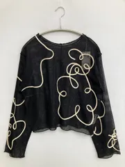 LOWRYS FARM Tシャツ/カットソー F ブラック 刺繍 その他総柄 ショート丈 長袖 クルーネック(丸首)