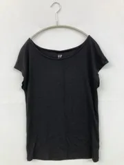 GAP Tシャツ/カットソー L ブラック 無地 ミドル丈 半袖 ボートネック