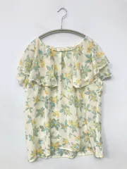 grove シャツ/ブラウス L アイボリー 花柄・ボタニカル柄 フリル 袖なし