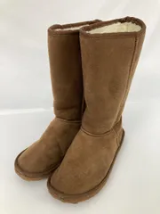 ブーツ 24.0cm ブラウン スエード ボア 無地 ラウンドトゥ ミドル ムートン・ボア 紐なし フラット