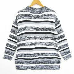 セシルマクビー CECIL McBEE ニット セーター 長袖 M グレー ブラック マルチボーダー kz10334