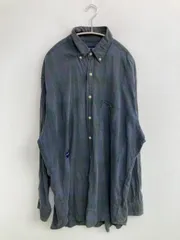 NAUTICA シャツ/ブラウス XL ブルー コットン チェック柄 ワンポイント ブランドロゴ ロング丈 長袖 ボタンダウン