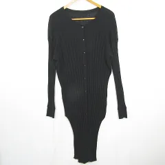 フリークスストア FREAKS STORE リブ ニット ワンピース ロング丈 長袖 タイト スリット 綿 F ブラック kz10865
