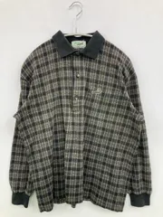 Crocodile ポロシャツ M ブラック チェック柄 ワンポイント 長袖
