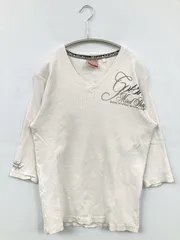 GOTCHA Tシャツ/カットソー L ホワイト 前面プリント バックプリント 刺繍 半端袖 ミドル丈 Vネック