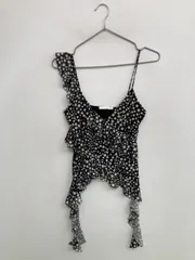 ZARA キャミソール USA S ブラック ドット柄 フリル カップなし