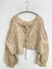 URBANITY カーディガン/ボレロ M ベージュ ウール・ニット 無地 リボン ショート丈 長袖