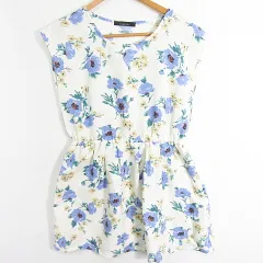 ページボーイ PAGE BOY ワンピース フレンチスリーブ 膝丈 F アイボリー パープル 花柄 kz11102