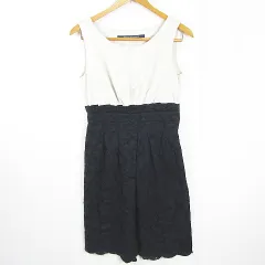 シップスリトルブラック ships little black ノースリーブ 切替 ワンピース 膝下丈 綿 S ネイビー ベージュ レース kz11401