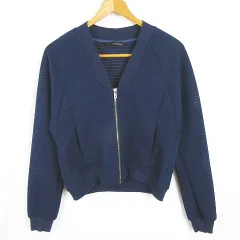 ミスティウーマン mysty woman ジャケット ブルゾン ジャンバー 長袖 ジップアップ ストレッチ M ネイビー レース kz10852