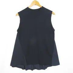 マーキュリーデュオ MERCURYDUO ノースリーブ ニット カットソー 異素材切替 ストレッチ レーヨン 毛 F ネイビー kz10853