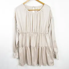 アースミュージック&エコロジー EARTH MUSIC & ECOLOGY ティアード ワンピース チュニック 膝丈 長袖 F ピンクベージュ kz10907