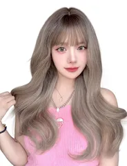 Limakaraウィッグ ロング 巻き髪 グラデーション セミロング カール フルウィッグ かつら レディース コスプレ ギャル 自然 ぱっつん 原宿系 小顔 人気 耐熱 wig ファッション ネット/櫛付き ベージュグレー