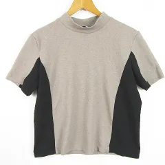 ザラ ベーシック ZARA BASIC カットソー Tシャツ 半袖 ハイネック ストレッチ M ベージュ ブラック 配色切替 8729/629 kz11194