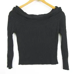 ザラ ZARA KNIT リブ ニット カットソー オフショルダー 長袖 レーヨン M ブラック 2142/118 kz11297