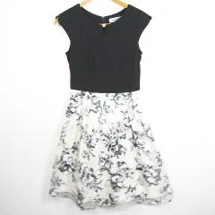 リランドチュール Rirandture ノースリーブ 切替 ワンピース ロング丈 チュール 綿 レーヨン 1 ブラック ベージュ 花柄 kz11668