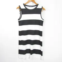ザラ ZARA COLLECTION ノースリーブ ワンピース 膝下丈 ストレッチ XS ブラック ホワイト ボーダー 小さいサイズ 0264/915 kz11748