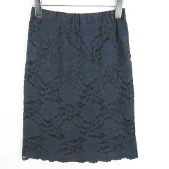 インディヴィ INDIVI タイト スカート 膝丈 コットン レーヨン 36 ネイビー 花柄 kz11781