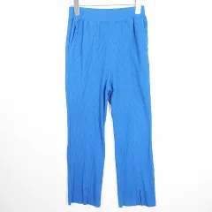 ニコアンド Niko and.. リブ ニット パンツ スリット ストレッチ 綿 M ライトブルー kz11358